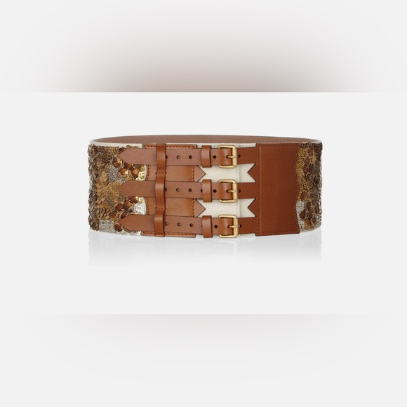 Alexander McQueen Wide 3 Buckle sequin Paillette leather waist belt